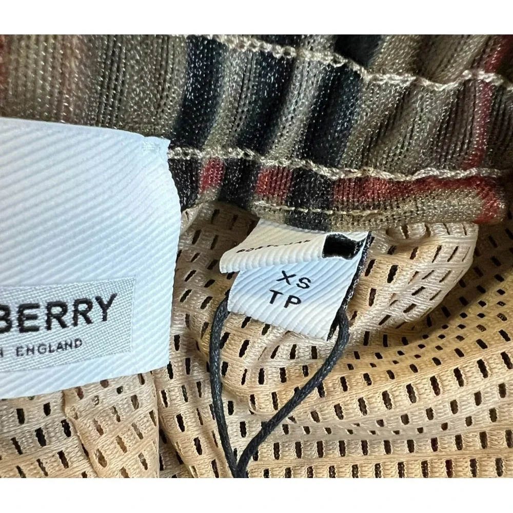 New Burberry Men's Swim Short Iconic Plaid Sheer Over Tan Mesh Pullon Pockets XS